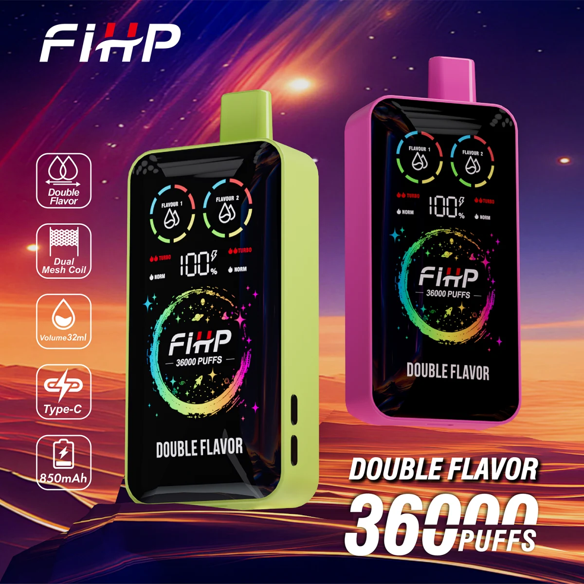FIHP 36K 2in1 product poster showing the device design and display