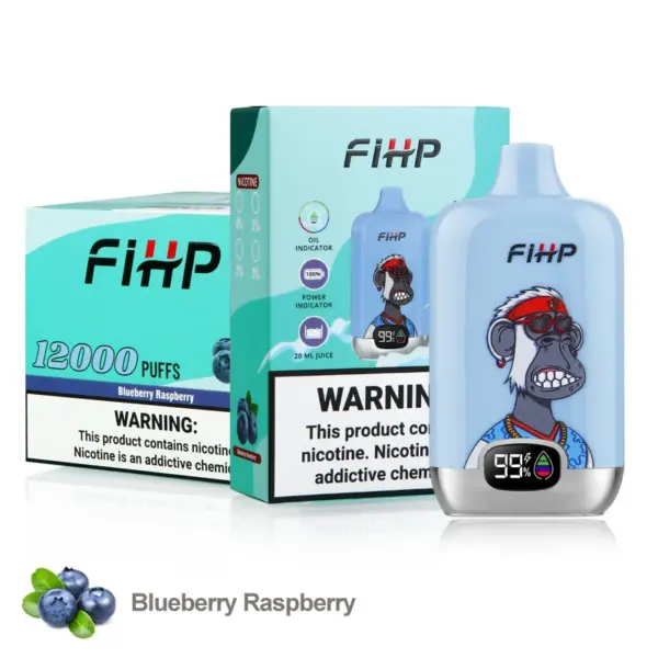 FiHP 12K Blueberry Raspberry disposable vape with matching retail package