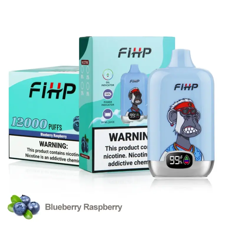 FiHP 12K Blueberry Raspberry disposable vape with matching retail package