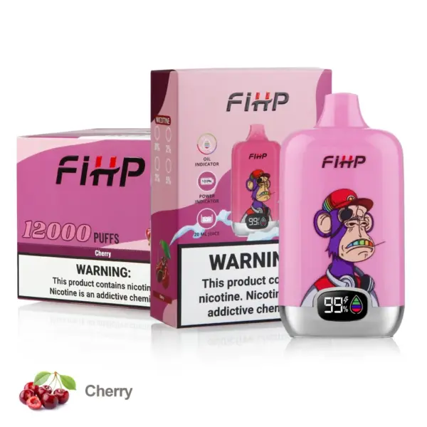 FiHP 12K Cherry disposable vape with matching retail package