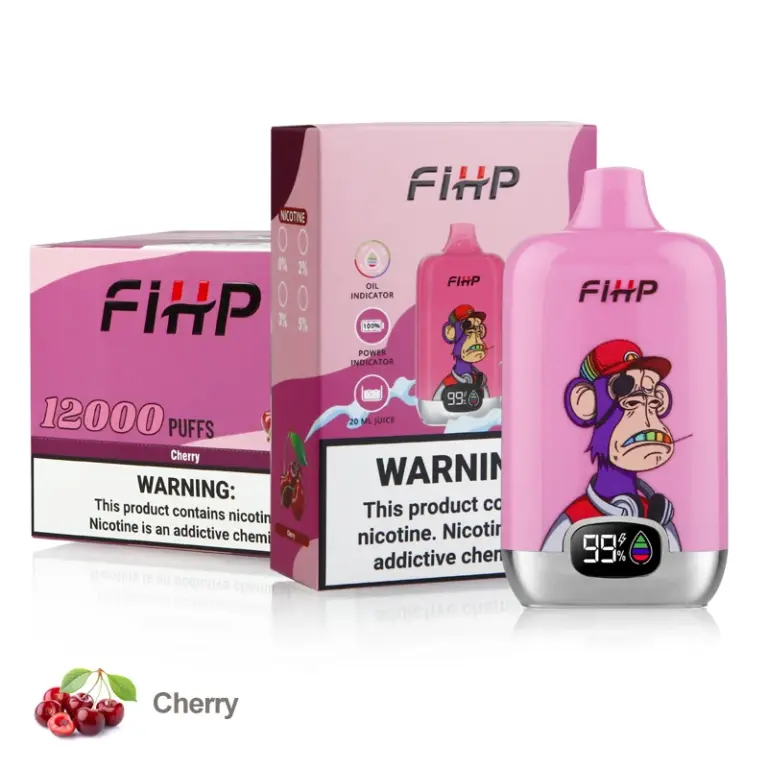 FiHP 12K Cherry disposable vape with matching retail package
