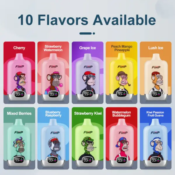 FiHP 12K lineup showing all ten available single-flavor device designs