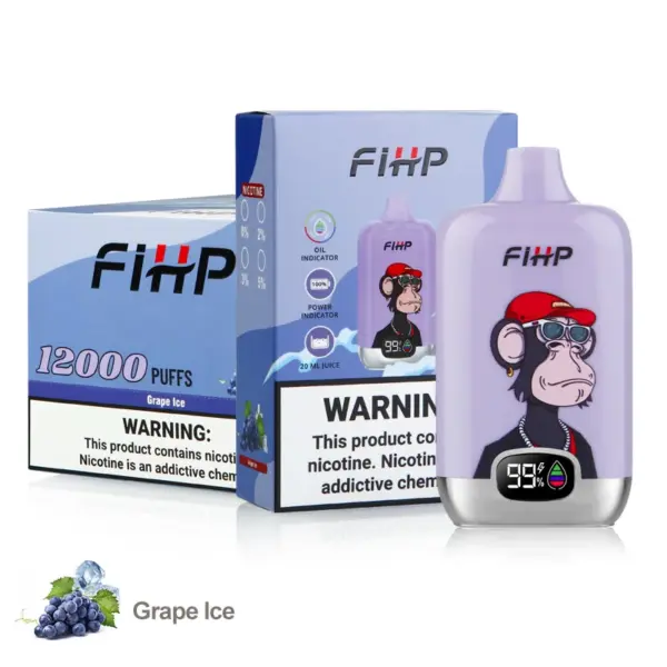 FiHP 12K Grape Ice disposable vape with matching retail package