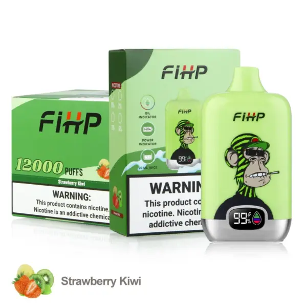 FiHP 12K Strawberry Kiwi disposable vape with matching retail package