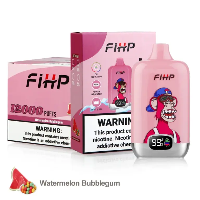 FiHP 12K Watermelon Bubblegum disposable vape with matching retail package