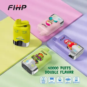 Four FiHP 40K 2-in-1 disposable vapes arranged on a pastel display