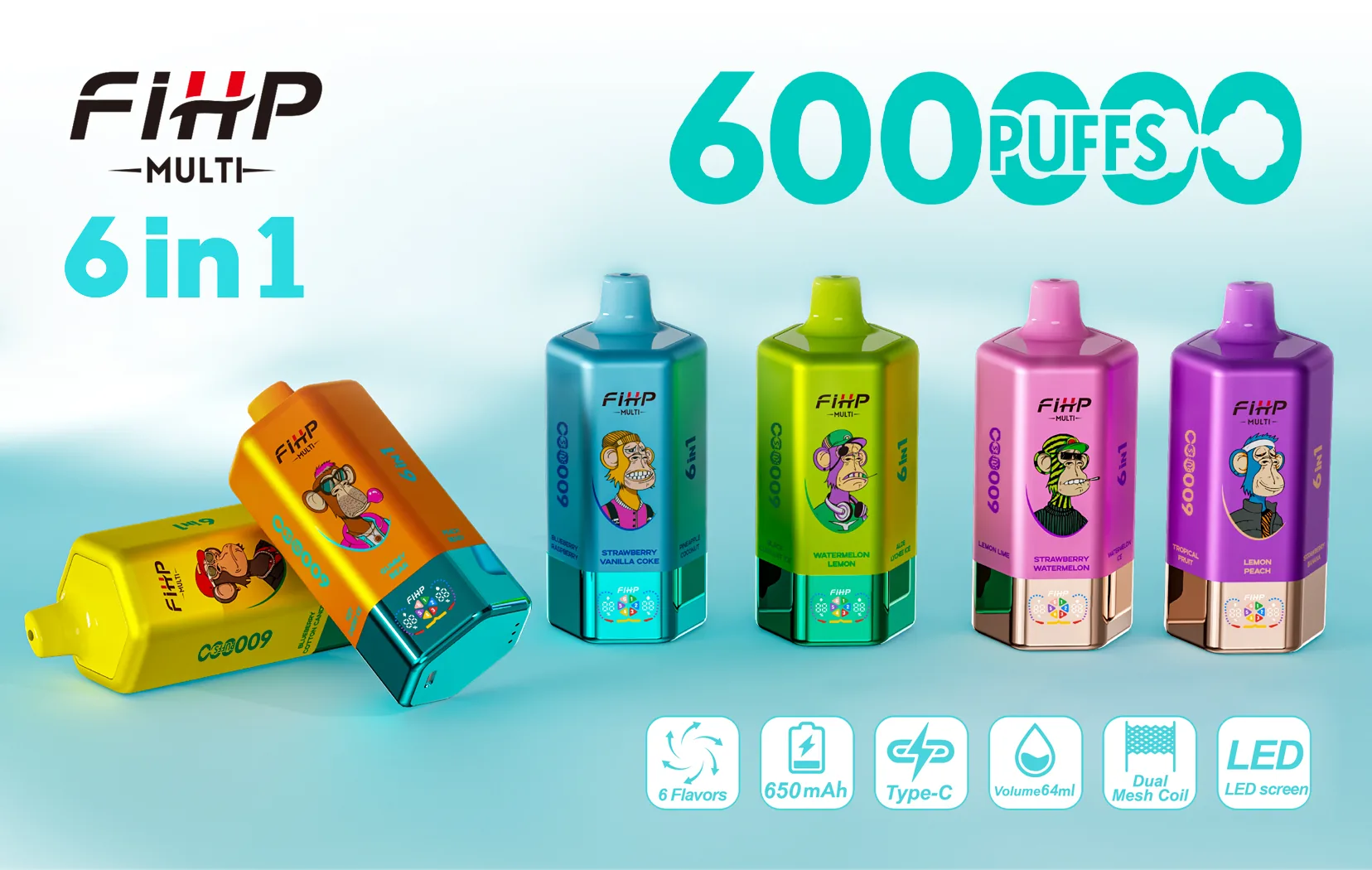 FiHP 600K 6in1: device colours, display and key specifications.