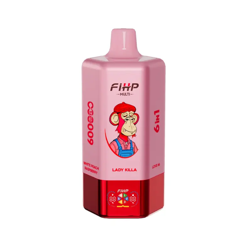 Red and pink FiHP 600K 6-in-1 vape front view