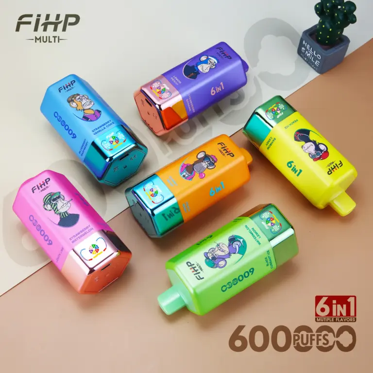 FiHP 600K vape color assortment arranged on a tabletop